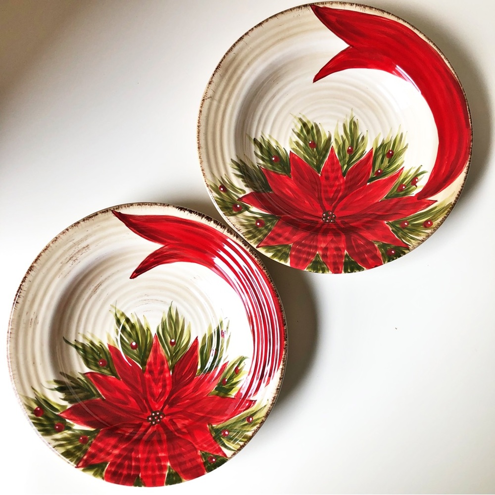 2 Tabletops Gallery Christmas Carol Serving Bowls Hand Painted 10.25” Stoneware